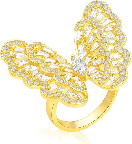AURA & IRENA 18K Gold Plated Butterfly Ring for Women - Adjustable Butterfly Statement Rings for Women, Non-Tarnish 3A Cubic Zirconia Cocktail Rings for Women, Valentine's Day Gift for Her in Saudi Arabia