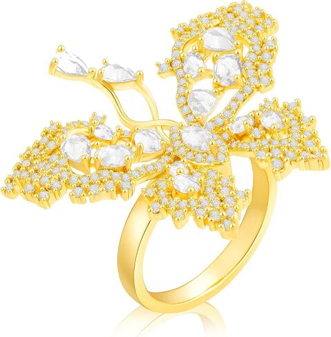 AURA & IRENA 18K Gold Plated Butterfly Ring for Women - Adjustable Butterfly Statement Rings for Women, Non-Tarnish 3A Cubic Zirconia Cocktail Rings for Women, Valentine's Day Gift for Her in Saudi Arabia