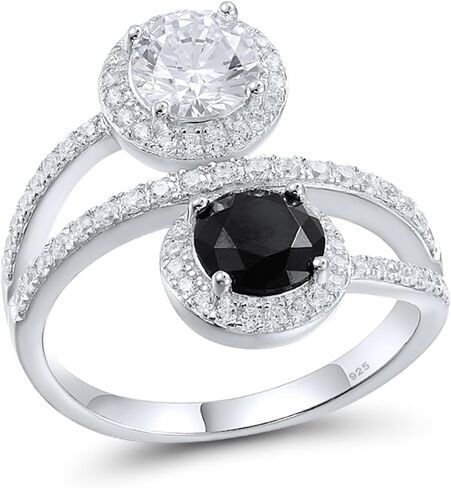Santuzza 925 فضة أبيض وأسود خاتم دائري من الأحجار الكريمة الأسود الإسبنيل الأبيض مكعب زركونيا الملتوية الدائري للنساء in Kuwait
