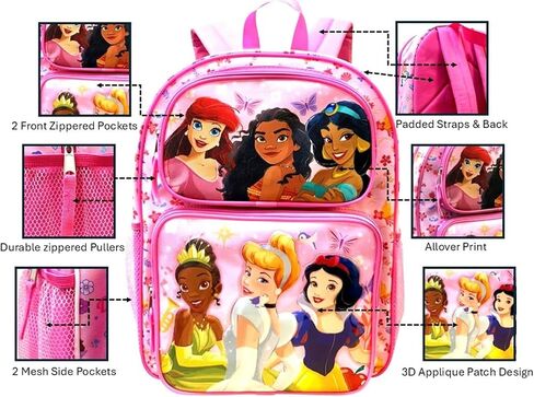 Fast Forward Kid’s Disney Licensed 16" Large School Backpacks with Multiple Pockets (Princess) in Kuwait