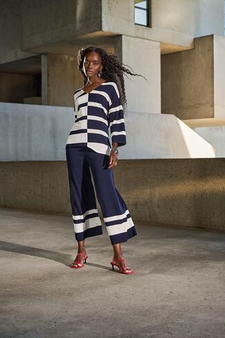 Joseph Ribkoff Women's Placement Stripe Sweater Knit Culotte in Saudi Arabia