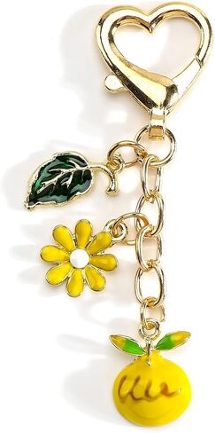Fruit Keychain Gold Keychain with Flower Cue Bag Charm Fruit Bag Charm Nature Gifts for Women Birthday Christmas in Kuwait
