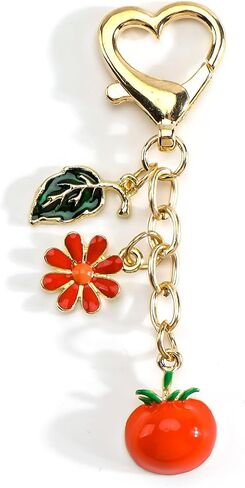 Fruit Keychain Gold Keychain with Flower Cue Bag Charm Fruit Bag Charm Nature Gifts for Women Birthday Christmas in Kuwait