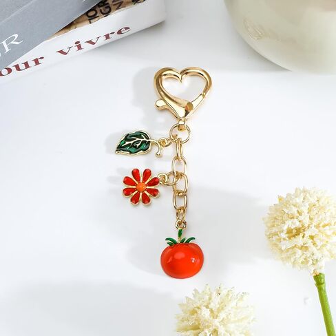 Fruit Keychain Gold Keychain with Flower Cue Bag Charm Fruit Bag Charm Nature Gifts for Women Birthday Christmas in Kuwait