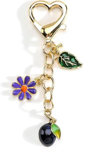 Fruit Keychain Gold Keychain with Flower Cue Bag Charm Fruit Bag Charm Nature Gifts for Women Birthday Christmas in Kuwait