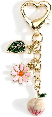 Fruit Keychain Gold Keychain with Flower Cue Bag Charm Fruit Bag Charm Nature Gifts for Women Birthday Christmas in Kuwait