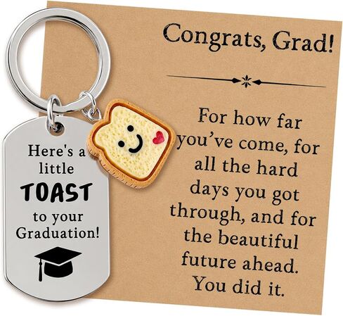 Graduation Gift Keychain for Her Him, Classmates & Friends – Cute Toast Novelty Keepsake, Small Gift for Party Favors, Daily Use, School & College Graduation in Saudi Arabia