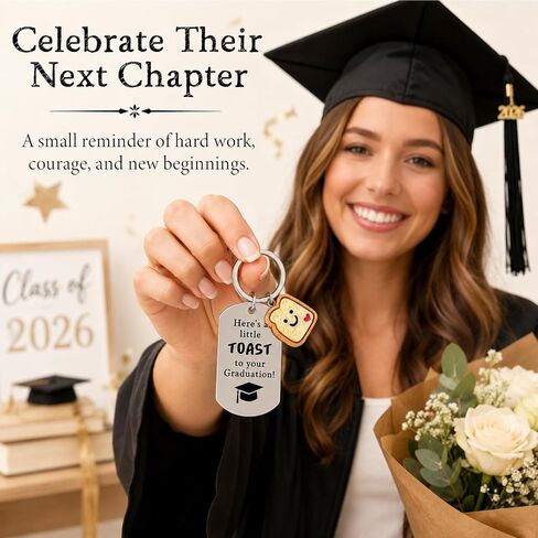 Graduation Gift Keychain for Her Him, Classmates & Friends – Cute Toast Novelty Keepsake, Small Gift for Party Favors, Daily Use, School & College Graduation in Saudi Arabia