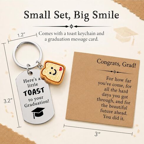 Graduation Gift Keychain for Her Him, Classmates & Friends – Cute Toast Novelty Keepsake, Small Gift for Party Favors, Daily Use, School & College Graduation in Saudi Arabia