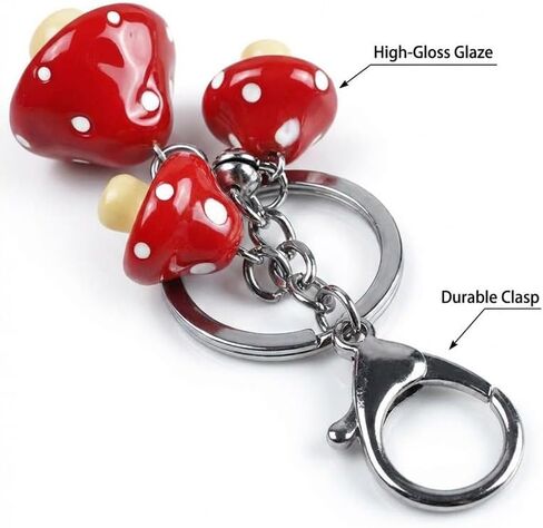 Mushroom Keychain Cute Cartoon White Dots Red Mushroom Pendant Aesthetic Bag Charm Accessories Decor Gift for Car Key Purse Backpack in Saudi Arabia