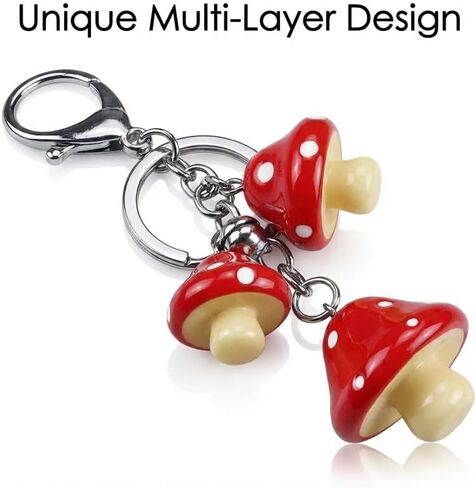 Mushroom Keychain Cute Cartoon White Dots Red Mushroom Pendant Aesthetic Bag Charm Accessories Decor Gift for Car Key Purse Backpack in Saudi Arabia