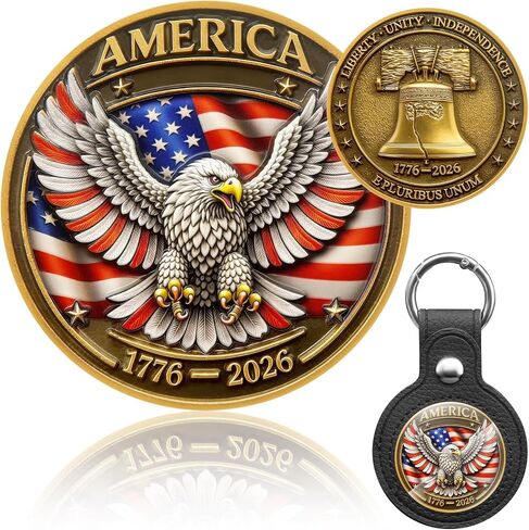 Anniversary Military Challenge Coin 1776–2026, 3D Anniversary Keychain Medal with Leather Coin Holder in Saudi Arabia