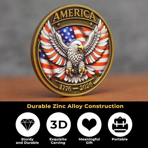 Anniversary Military Challenge Coin 1776–2026, 3D Anniversary Keychain Medal with Leather Coin Holder in Saudi Arabia