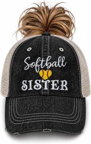 Cocomo Soul Womens Girls Softball Sister Messy BUN HIGH Ponytail Hat 323 Dark Grey in Kuwait