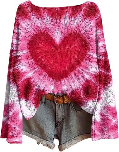 Valentines Shirts for Women Cute Love Heart Graphic Sweatshirts Trendy Long Sleeve Crewneck Sweater Pullover Tops in Saudi Arabia