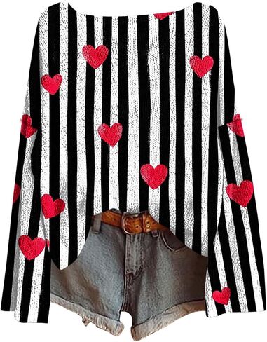 Valentines Shirts for Women Cute Love Heart Graphic Sweatshirts Trendy Long Sleeve Crewneck Sweater Pullover Tops in Saudi Arabia
