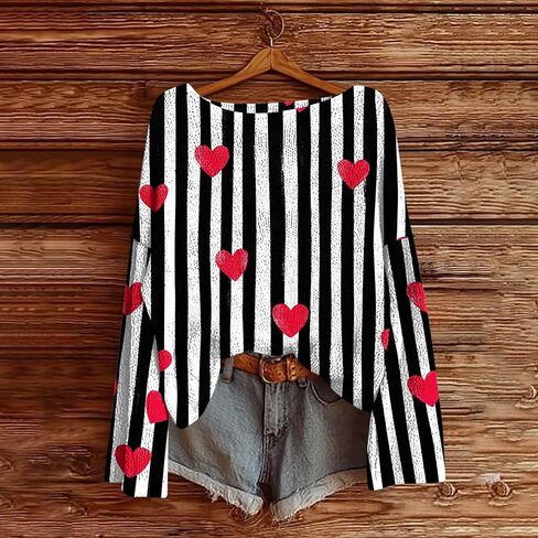 Valentines Shirts for Women Cute Love Heart Graphic Sweatshirts Trendy Long Sleeve Crewneck Sweater Pullover Tops in Saudi Arabia
