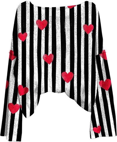 Valentines Shirts for Women Cute Love Heart Graphic Sweatshirts Trendy Long Sleeve Crewneck Sweater Pullover Tops in Saudi Arabia