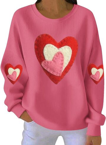 Valentines Shirts for Women Cute Love Heart Graphic Sweatshirts Trendy Long Sleeve Crewneck Sweater Pullover Tops in Saudi Arabia