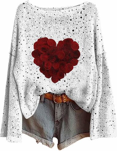 Valentines Shirts for Women Cute Love Heart Graphic Sweatshirts Trendy Long Sleeve Crewneck Sweater Pullover Tops in Saudi Arabia