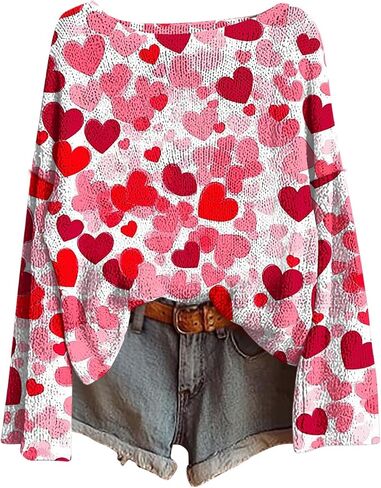 Valentines Shirts for Women Cute Love Heart Graphic Sweatshirts Trendy Long Sleeve Crewneck Sweater Pullover Tops in Saudi Arabia