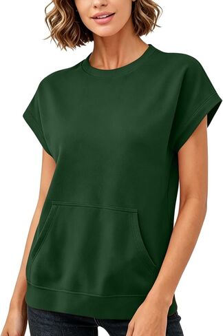 Women's Short Sleeve Sweatshirt Top Casual Crewneck Short Sleeve Pullover Loose Fit Kangaroo Pocket Summer Tee Tops in Kuwait