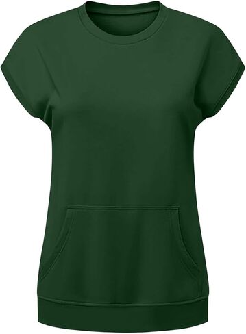 Women's Short Sleeve Sweatshirt Top Casual Crewneck Short Sleeve Pullover Loose Fit Kangaroo Pocket Summer Tee Tops in Kuwait