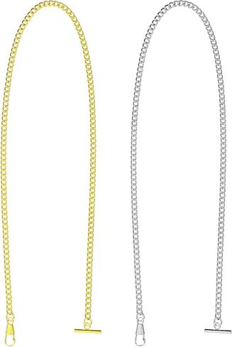 2 PCS Pocket Watch Chain, Vintage Albert Chain with Lobster T-Bar Clasps, Pocket Watch with Chains for Men Vest Suit Gold+Silver in Saudi Arabia