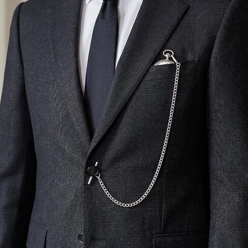 2 PCS Pocket Watch Chain, Vintage Albert Chain with Lobster T-Bar Clasps, Pocket Watch with Chains for Men Vest Suit Gold+Silver in Saudi Arabia