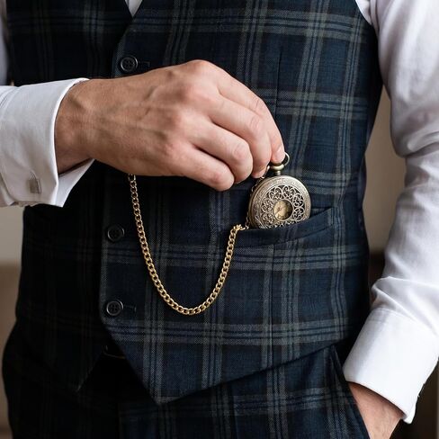2 PCS Pocket Watch Chain, Vintage Albert Chain with Lobster T-Bar Clasps, Pocket Watch with Chains for Men Vest Suit Gold+Silver in Saudi Arabia