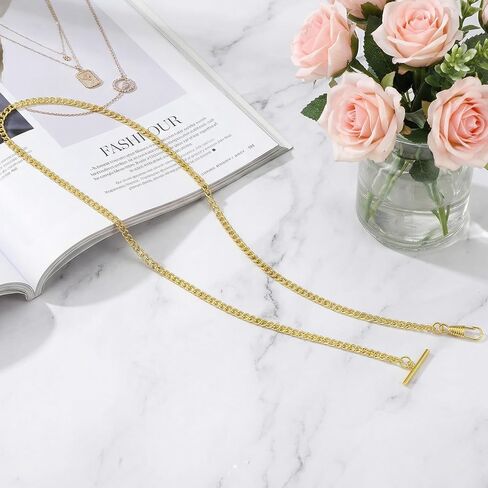 2 PCS Pocket Watch Chain, Vintage Albert Chain with Lobster T-Bar Clasps, Pocket Watch with Chains for Men Vest Suit Gold+Silver in Saudi Arabia