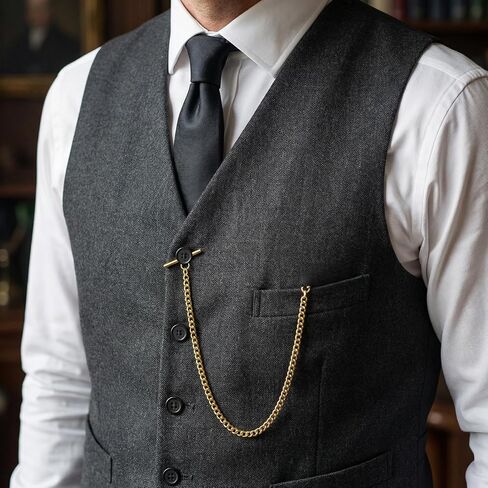 2 PCS Pocket Watch Chain, Vintage Albert Chain with Lobster T-Bar Clasps, Pocket Watch with Chains for Men Vest Suit Gold+Silver in Saudi Arabia