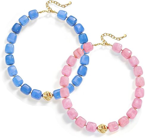 Colorful Chunky Necklaces for Women Multicolored Large Square Acrylic Bead Necklace Bold Statement Beaded Choker Big Resin Summer Jewelry in Saudi Arabia