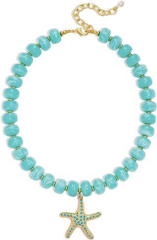 Colorful Beaded Ocean Pendant Necklace for Women Trendy Chunky Statement Bubble Resin Bead Ocean Starfish Charm Necklaces Boho Summer Beach Jewelry in Saudi Arabia