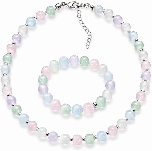 UV Color Changing Necklace and Bracelet Set for Women, Acrylic Beaded Jewelry, Pastel Round Bead Choker with Matching Bracelet, Sun Activated Color Change Accessories Gift for Women in Saudi Arabia
