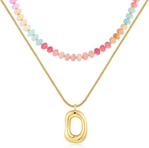 Gold Tone Irregular Oval Pendant Necklace for Women, Minimalist Chunky Snake Chain Necklace, Dainty 14K Gold Plated Statement Long Necklace in Saudi Arabia