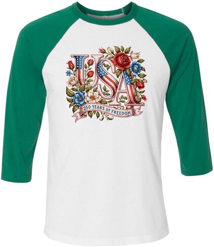 Floral 250 Years USA Three-Quarter Raglan Sleeve Baseball Shirt Unisex in Kuwait