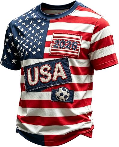 كأس كرة القدم 2026 قميص الرجال الوطني الولايات المتحدة الأمريكية لكرة القدم الجرافيك قمصان الفانيلة مروحة كرة القدم Y2k طاقم الرقبة قصيرة الأكمام بلايز in Kuwait