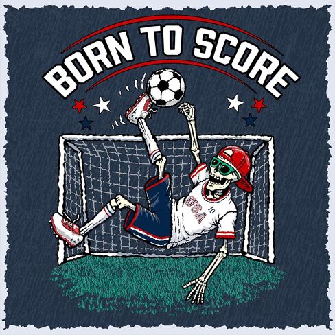 تي شيرت برسومات كرة القدم Salty Bones Born to Score، مقاس كلاسيكي، مطبوع في الولايات المتحدة الأمريكية in Kuwait