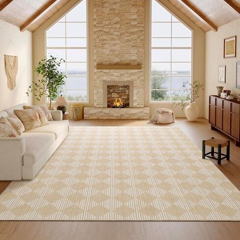 Washable Rug 5x7 – Soft Textured Area Rug with Non-Slip Backing, Modern Luxury Checkered Design, Machine Washable Carpet Perfect for Living Room, Bedroom, and Dining Room, Black in Kuwait