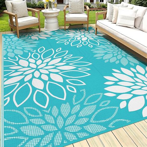 HEBE Outdoor Rug Waterproof 9x12, Plastic Straw Rug Camping Rug, Reversible Outdoor Patio Rugs RV Mat Clearance, Indoor Outside Floor Carpet for Porch,Deck,Camper,Balcony,Backyard in Saudi Arabia