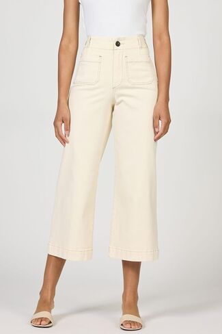 DEAR JOHN Audrey Women’s Wide Leg Jeans High Rise Cropped Comfortable Stretch Clean Hem - Ivory - Size 27 in Saudi Arabia