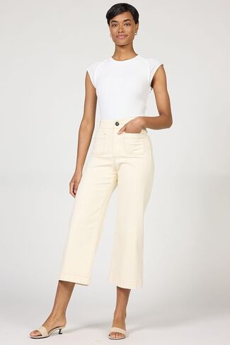 DEAR JOHN Audrey Women’s Wide Leg Jeans High Rise Cropped Comfortable Stretch Clean Hem - Ivory - Size 27 in Saudi Arabia