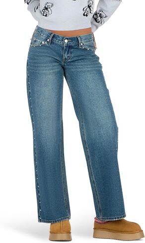 Forever 21 Women's Low Rise Baggy Wide Leg Jeans with Studs in Kuwait