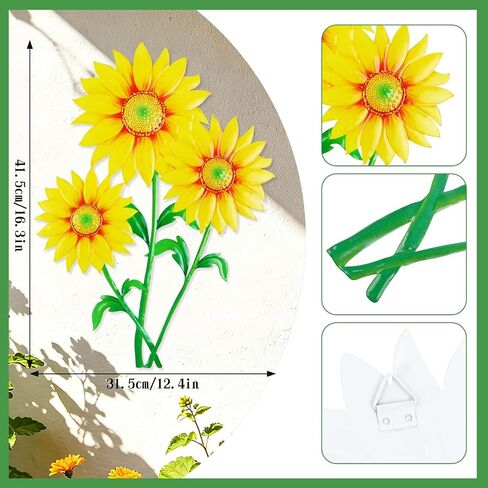 Larber Large Yellow Metal Sunflower Wall Decor 16.5 inches Sunflower Outdoor Wall Art Rust-proof Metal Flower for Living Room Bedroom Home Kitchen Indoor Outdoor in Saudi Arabia