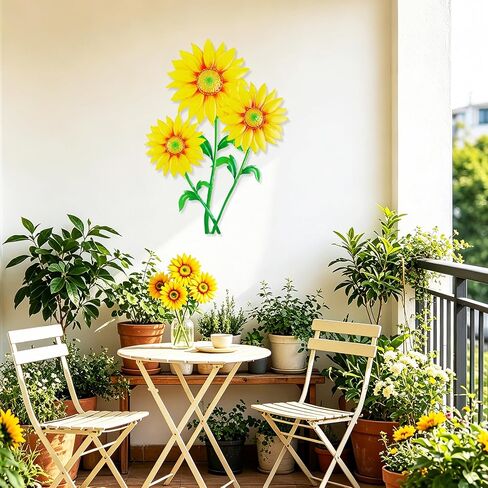 Larber Large Yellow Metal Sunflower Wall Decor 16.5 inches Sunflower Outdoor Wall Art Rust-proof Metal Flower for Living Room Bedroom Home Kitchen Indoor Outdoor in Saudi Arabia