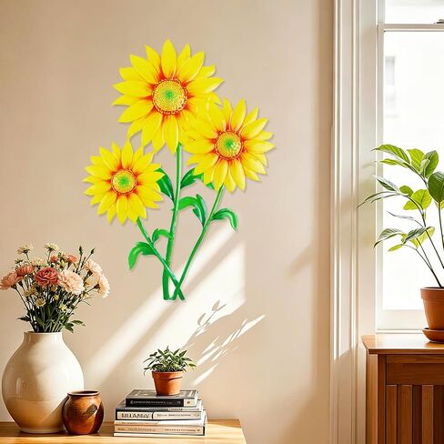 Larber Large Yellow Metal Sunflower Wall Decor 16.5 inches Sunflower Outdoor Wall Art Rust-proof Metal Flower for Living Room Bedroom Home Kitchen Indoor Outdoor in Saudi Arabia