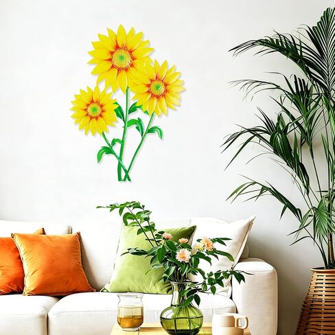 Larber Large Yellow Metal Sunflower Wall Decor 16.5 inches Sunflower Outdoor Wall Art Rust-proof Metal Flower for Living Room Bedroom Home Kitchen Indoor Outdoor in Saudi Arabia