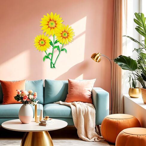 Larber Large Yellow Metal Sunflower Wall Decor 16.5 inches Sunflower Outdoor Wall Art Rust-proof Metal Flower for Living Room Bedroom Home Kitchen Indoor Outdoor in Saudi Arabia