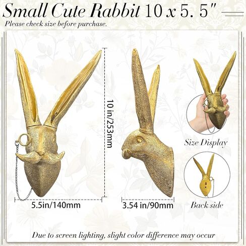 Juedawyal Gold Animal Head Wall Decor – Golden Rabbit Head Wall Hanging, 10" Resin Scholarly Bunny Wall Sculpture for Men Women Home Kitchen Office Gallery Wall Easter Decor in Saudi Arabia